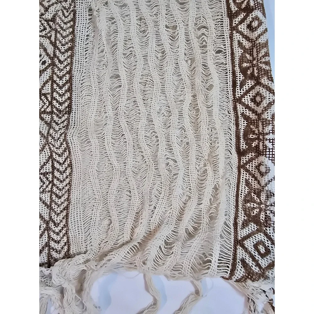 Nikky Women's‎ Cream Brown Geometric Print Open Weave Cotton Scarf Wrap New